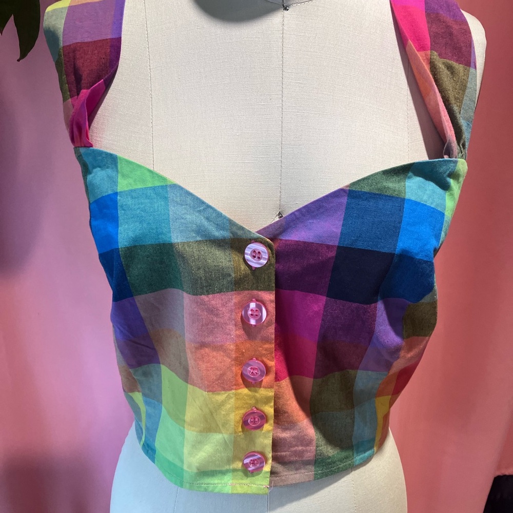 Hell Bunny Blue and Purple Sleeveless Bustier Crop Tank Top